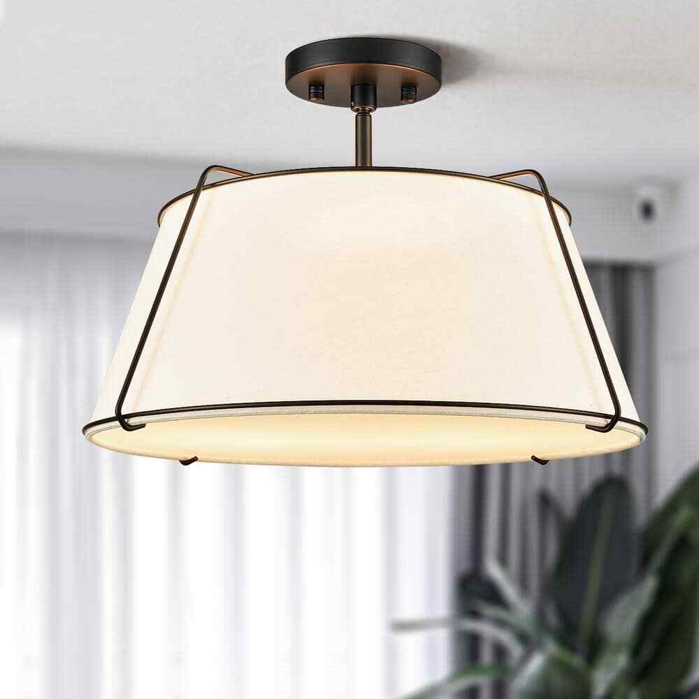 Light Society Lise 2-Light Black/White Pendant with Fabric Shade LS-C556-BLK