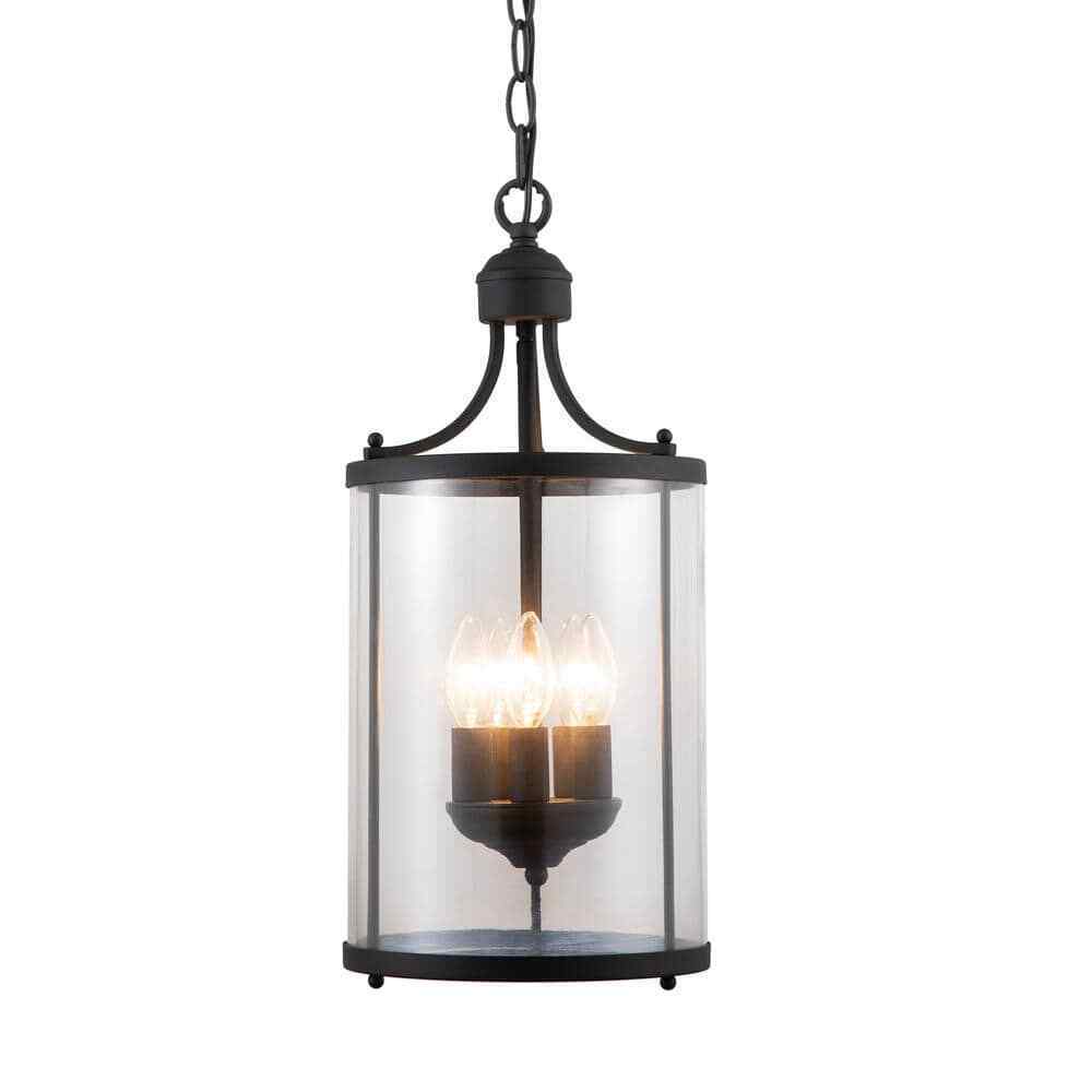 Merra 5-Light Matte Black Pendant Lamp Farmhouse Chandelier with Glass Shade