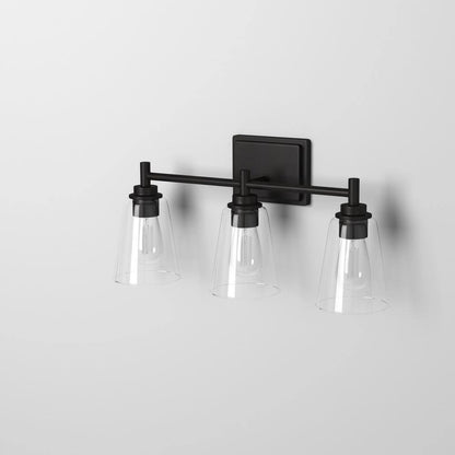Hampton Bay Wakefield 22 in. 3-light Matte Black Vanity with Clear Glass Shades