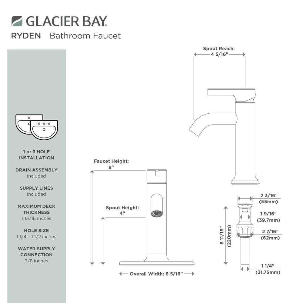 Glacier Bay Ryden Single Hole Single-Handle Bathroom Faucet in Brushed Gold