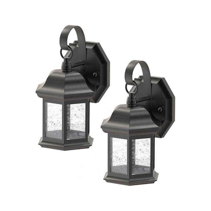 Hampton Bay 1-Light Black Outdoor Wall Light Fixture with Seeded Glass 2-Pack