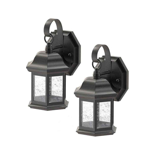Hampton Bay 1-Light Black Outdoor Wall Light Fixture with Seeded Glass 2-Pack