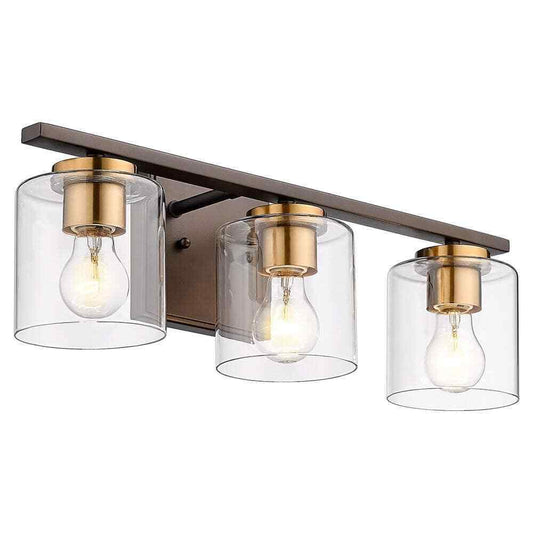 JAZAVA 20.9 in. 3Oil Rubbed Bronze and Gold Finish Vanity Light w/ Glass Shade