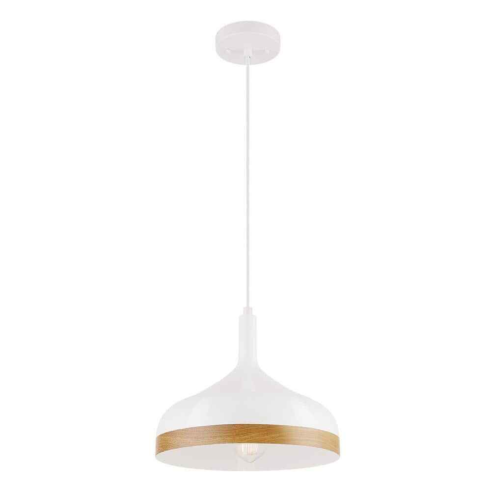 Globe Electric Nora Pendant Light White Faux Wood Accent w/ white cloth cord