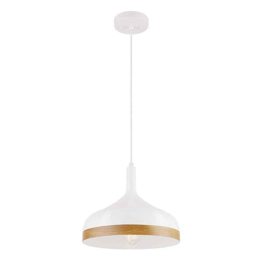 Globe Electric Nora Pendant Light White Faux Wood Accent w/ white cloth cord