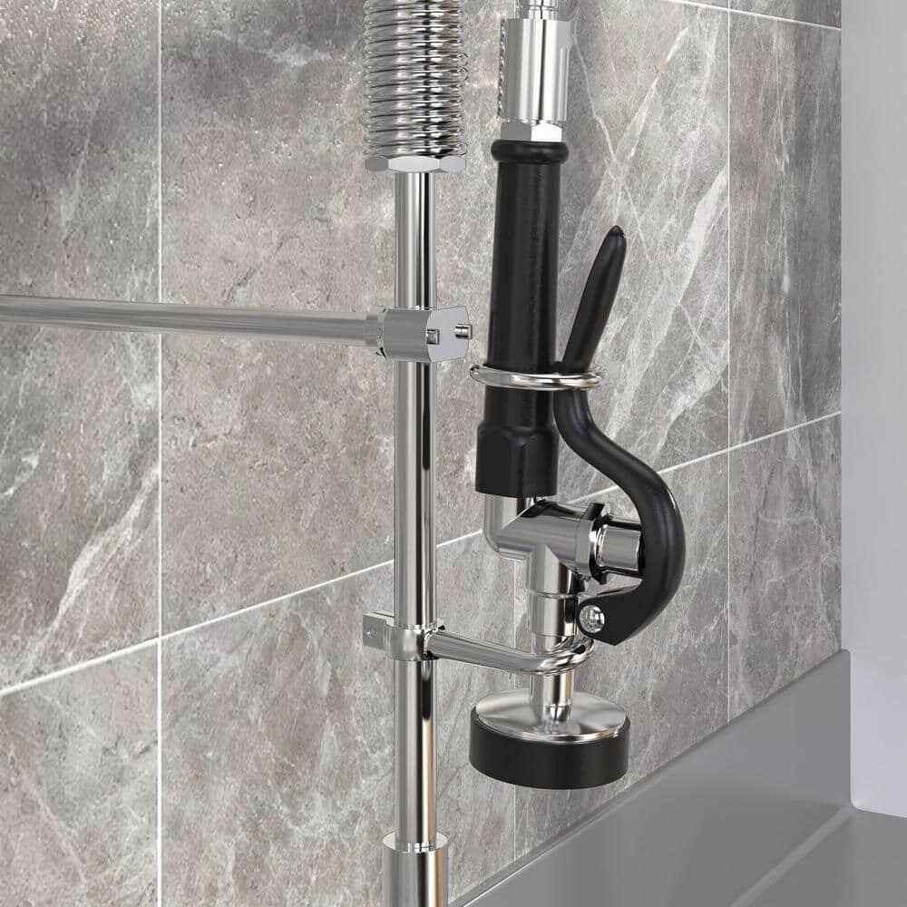 HOMLUX Commercial 2-Handle Wall Mount Pull-Down Sprayer Kitchen Faucet in Chrome