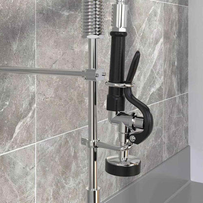 HOMLUX Commercial 2-Handle Wall Mount Pull-Down Sprayer Kitchen Faucet in Chrome