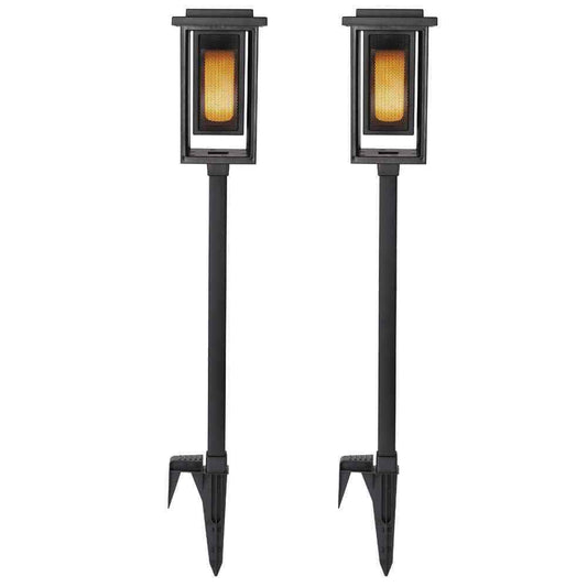 Hampton Bay Ambrose Solar Matte Black Integrated LED Modern Flicker Flame 2-Pack