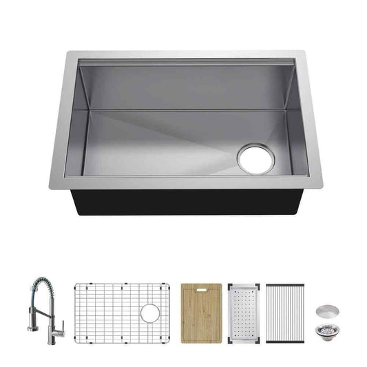 Glacier Bay AiO Zero Radius Undermount 16G SS 30 in. Single Bowl Kitchen Sink