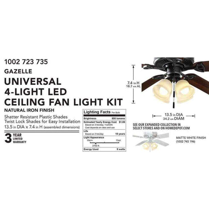 Hampton Bay Gazelle 4-Light LED Ceiling Fan Light Kit 91306