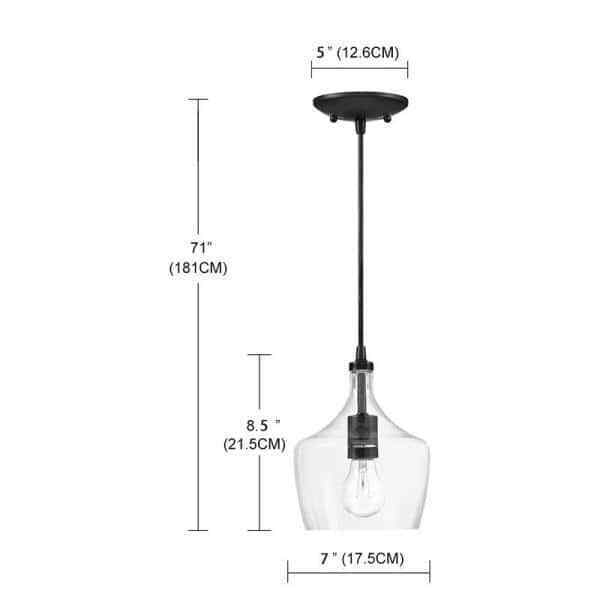 Hukoro 1-Light Kitchen Island Teardrop Clear Glass Pendant in Black