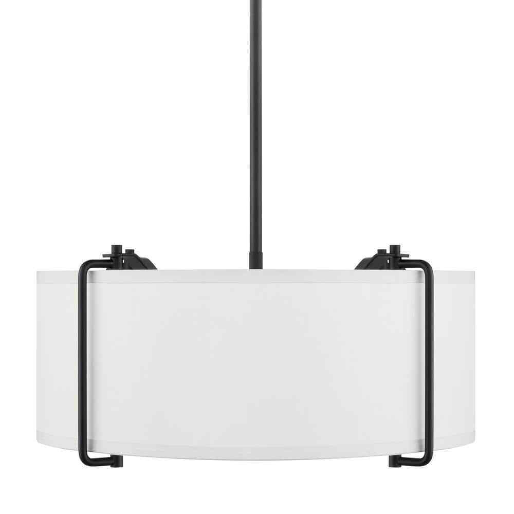 Home Decorators Brookley 4-Light Matte Black Pendant w/ White Fabric Shade