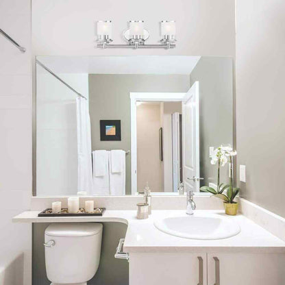 Hampton Bay 23.25 in. Truitt 3-Light Chrome Vanity Light w/ Clear and Sand Glass