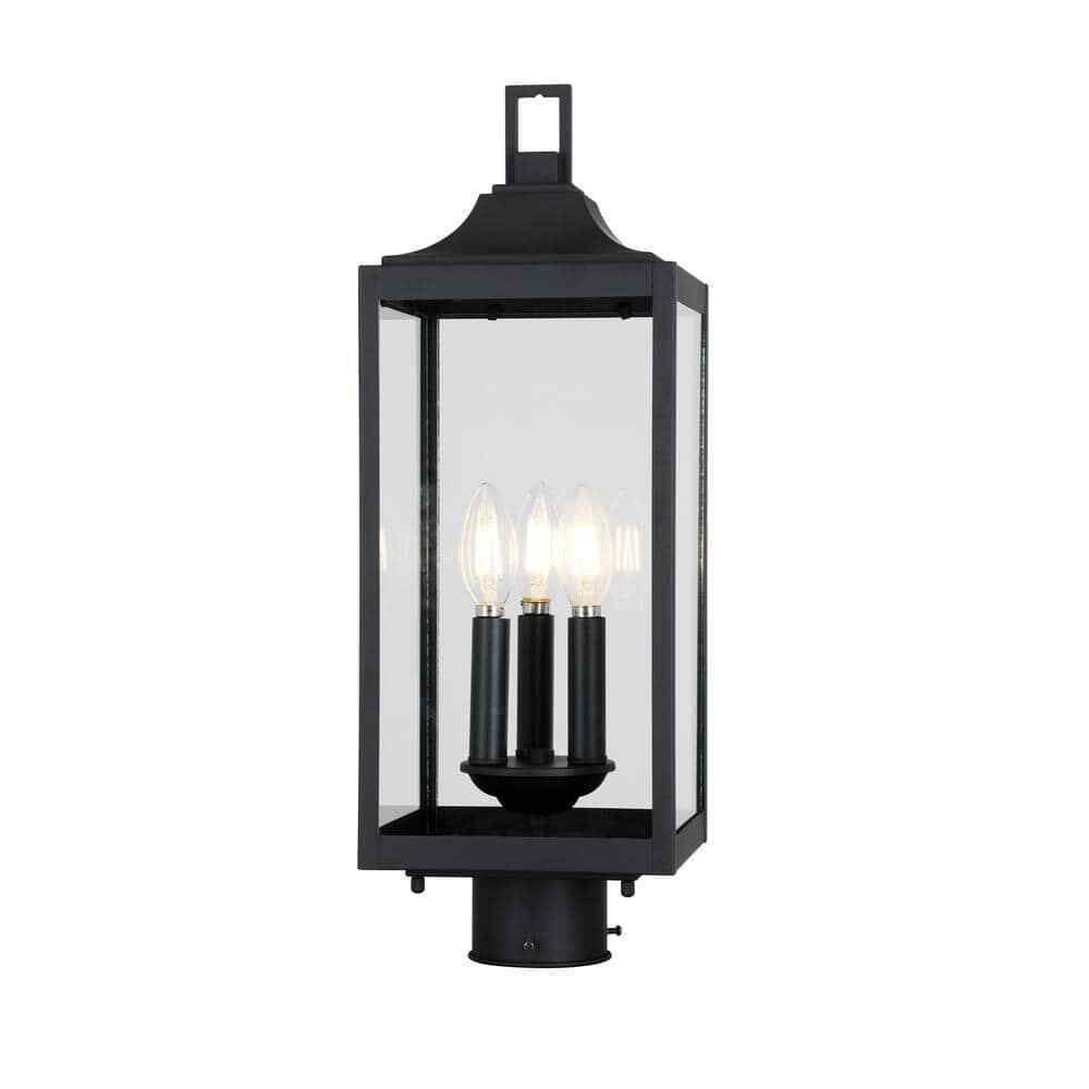 Home Decorators Havenridge Matte Black Outdoor Post Light w/ Clear Glass 1-Pack