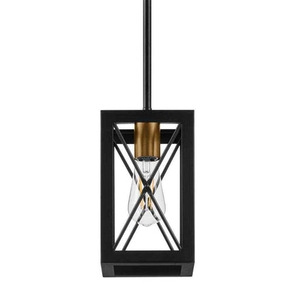 Home Decorators 1-Light Matte Black Mini Pendant Rectangular Cage Hanging Light