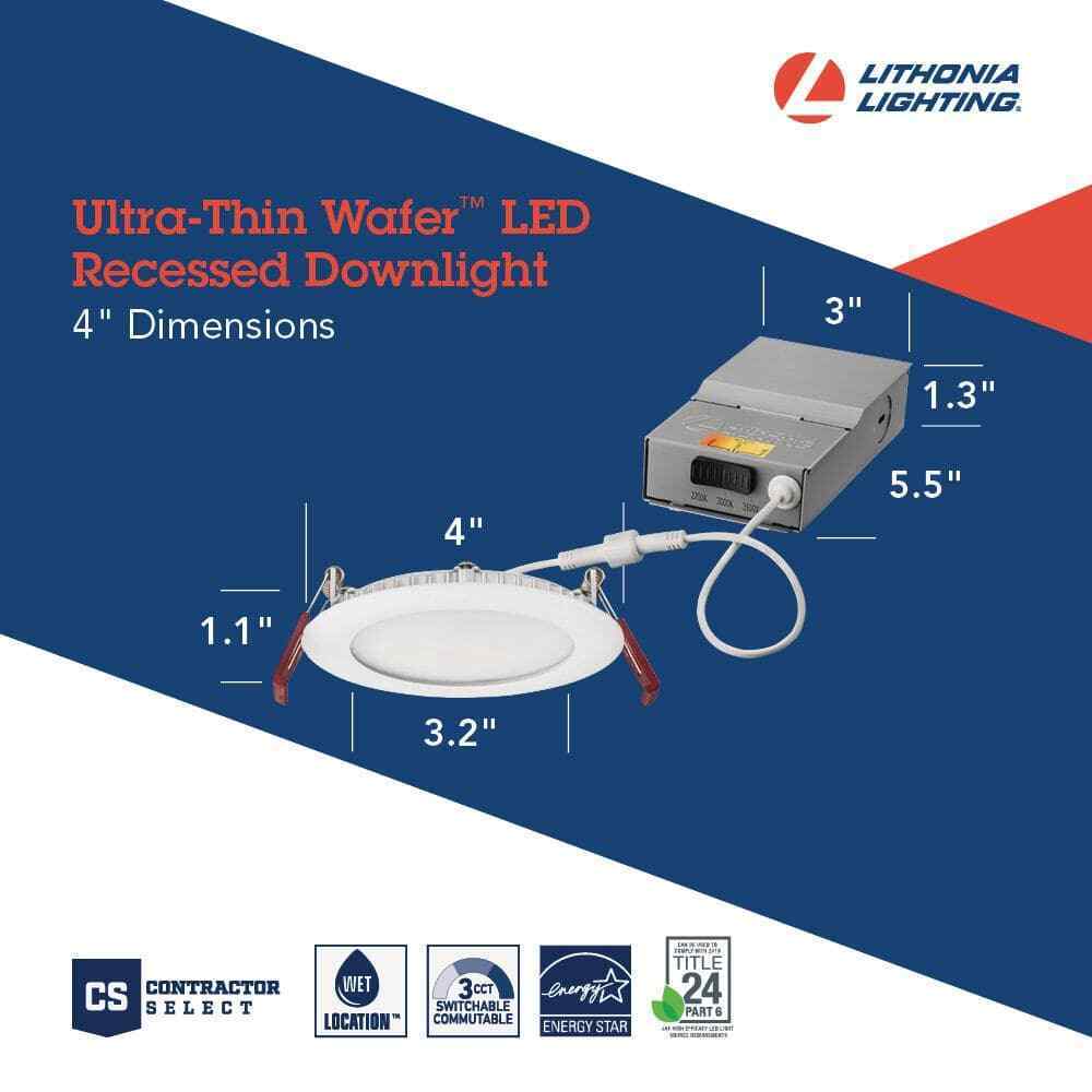 Lithonia Lighting Wafer Series 4in. White 800 Lumen LED Canless Recessed Fixture