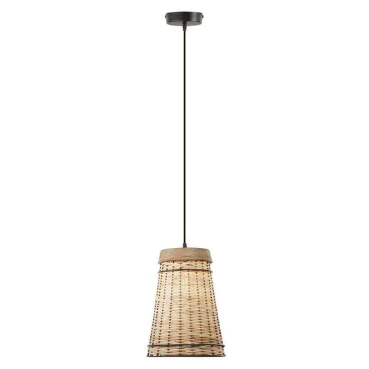 River of Goods Soren 1-Light Tan Hanging Pendant Metal/Wood/Rattan Empire Shaded