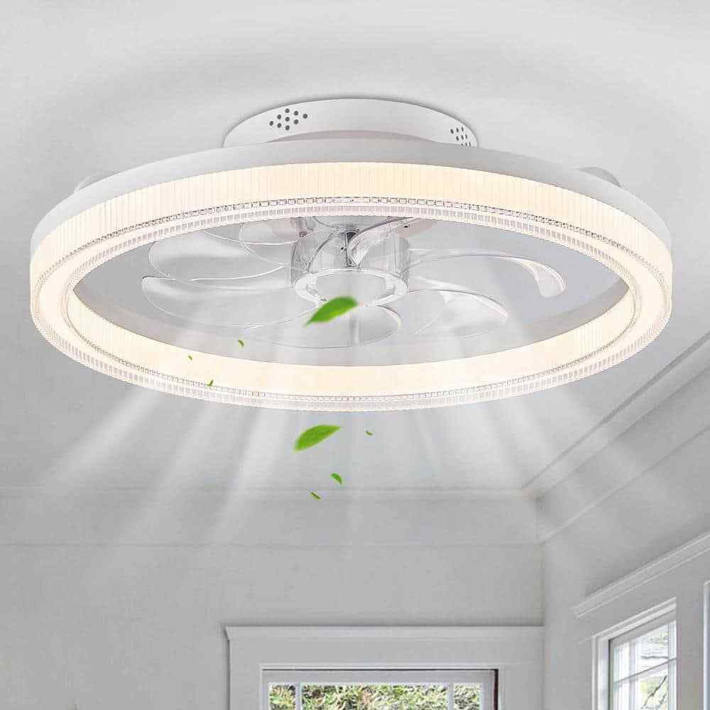 FANNEHONNE 20 in. LED Indoor White Flush Mount Ceiling Fan w/ Light and Remote