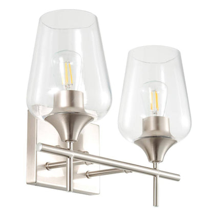 Merra 2-Light Brushed Nickel Wall Sconce Vanity Lights with Glass Shade