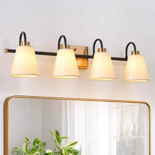LNC Modern Classic 28 in. W 4-Light Plated Brass and Black tLinear Vanity Light