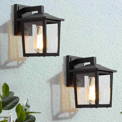 LNC Classic Black Lantern Wall Sconce with Clear Glass Shade 2-pack