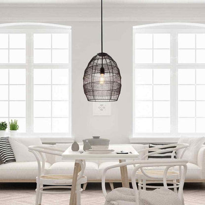 River of Goods 1-Light Black Pendant with Oversized Woven Shade