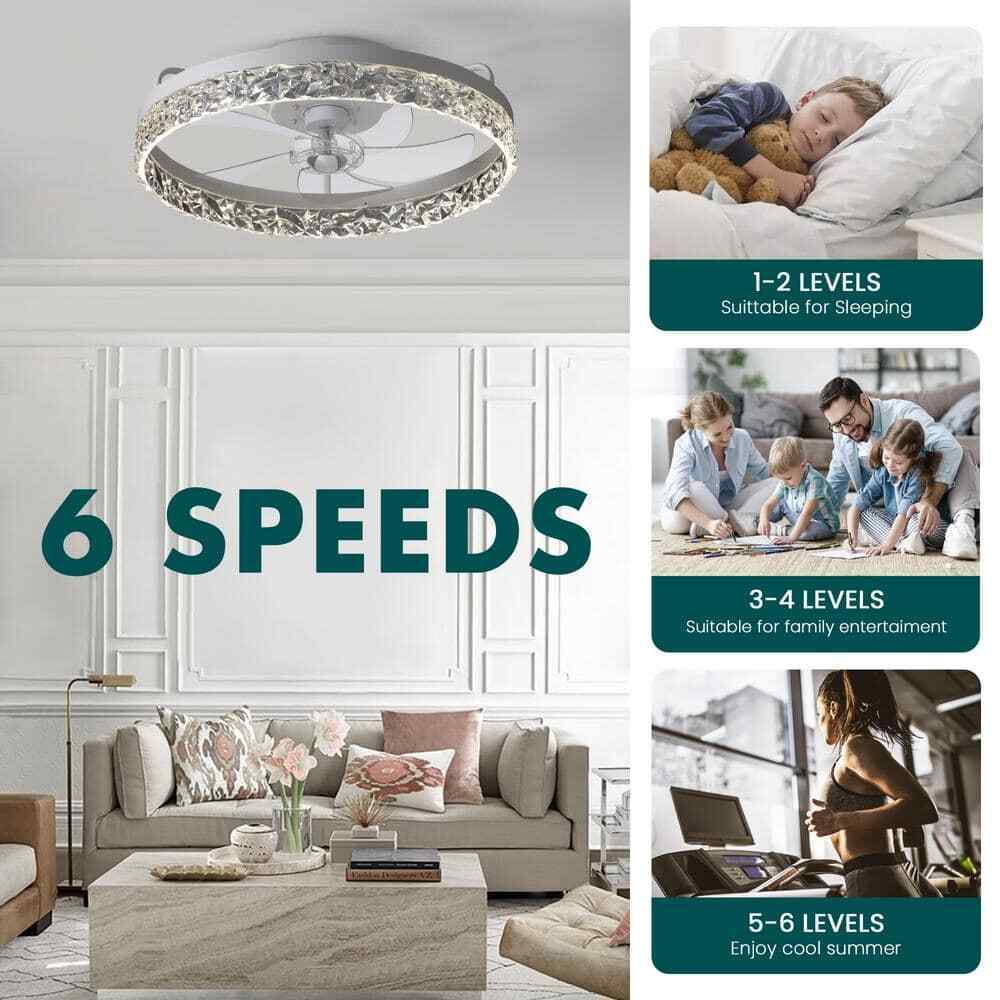 FANNEHONNE Lidia 19.68 in Indoor Modern White Crystal Flush Mount Ceiling Fan