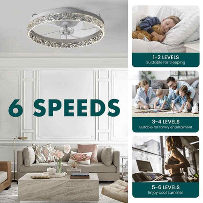 FANNEHONNE Lidia 19.68 in Indoor Modern White Crystal Flush Mount Ceiling Fan