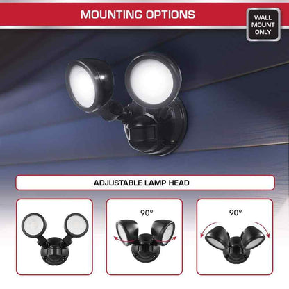 Defiant 180-Degree Black Motion Activated Wired 2-Head LED Security Flood Light