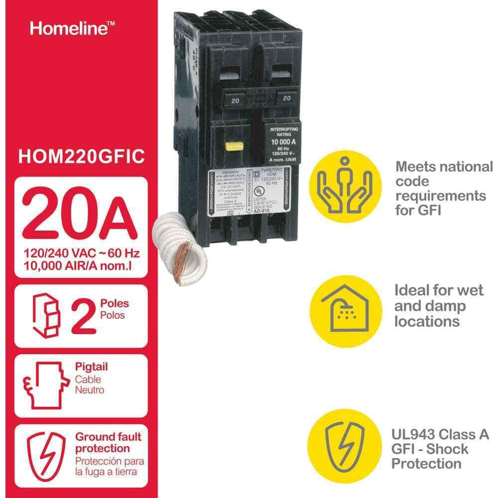 Square D Homeline 20 Amp 2-Pole GFCI Circuit Breaker HOM220GFIC