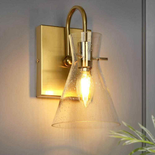 Uolfin Modern Funnel 1-Light Gold Bathroom Vanity Light Dome Wall Mount Sconce