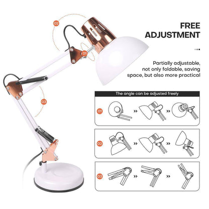 LamQee 18 in. White Architect Gooseneck Table Lamp w/ Adjustable Metal Swing Arm