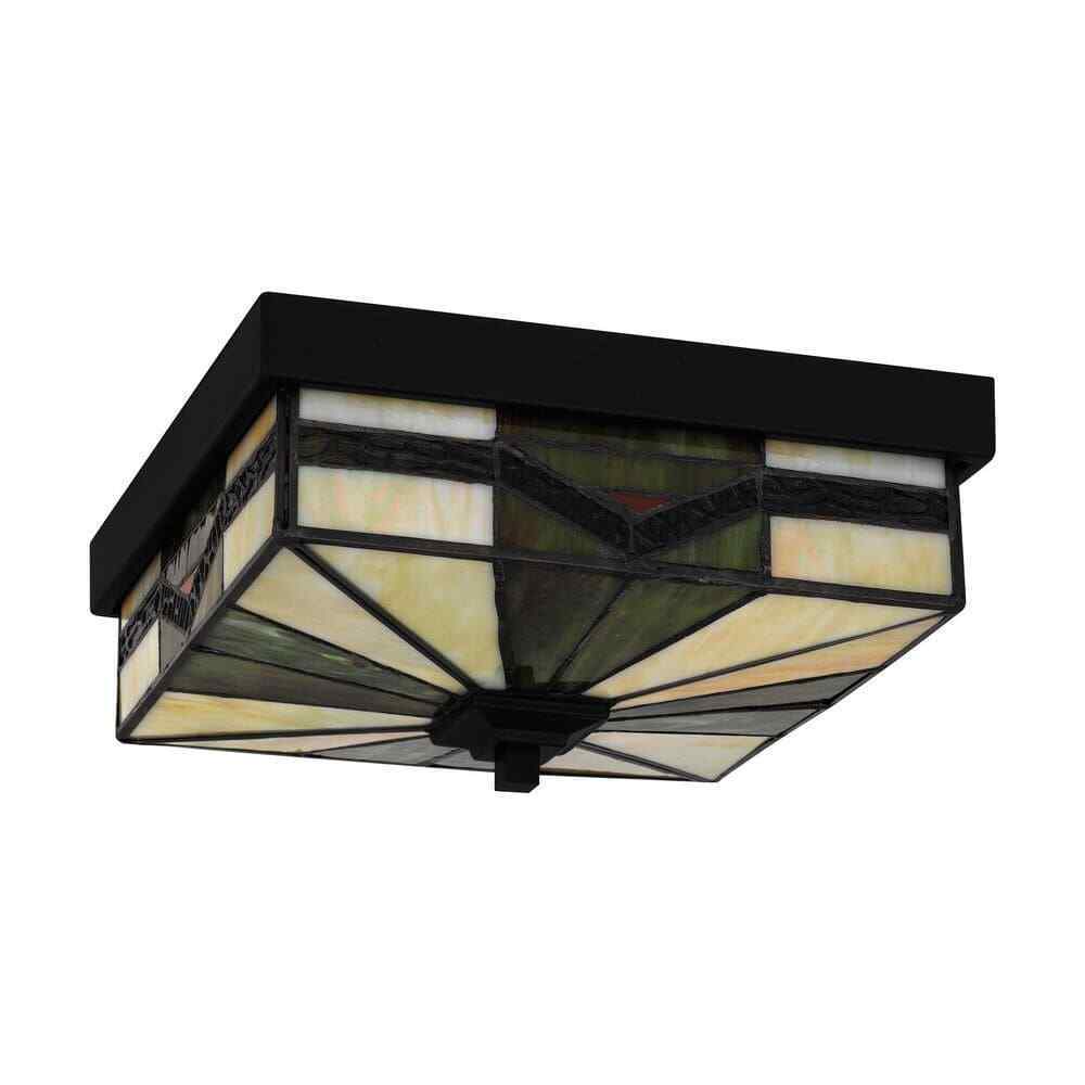 Home Decorators Sumner 2-Light Matte Black Outdoor Tiffany Flush Mount HD0547F