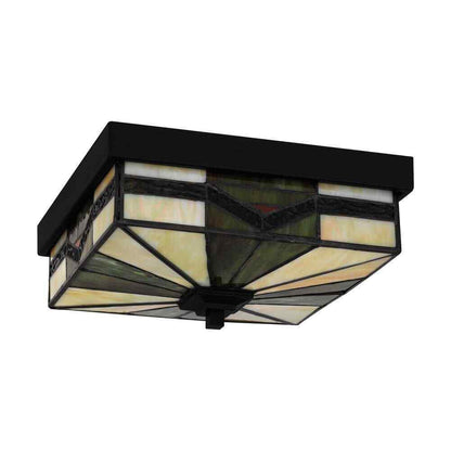 Home Decorators Sumner 2-Light Matte Black Outdoor Tiffany Flush Mount HD0547F