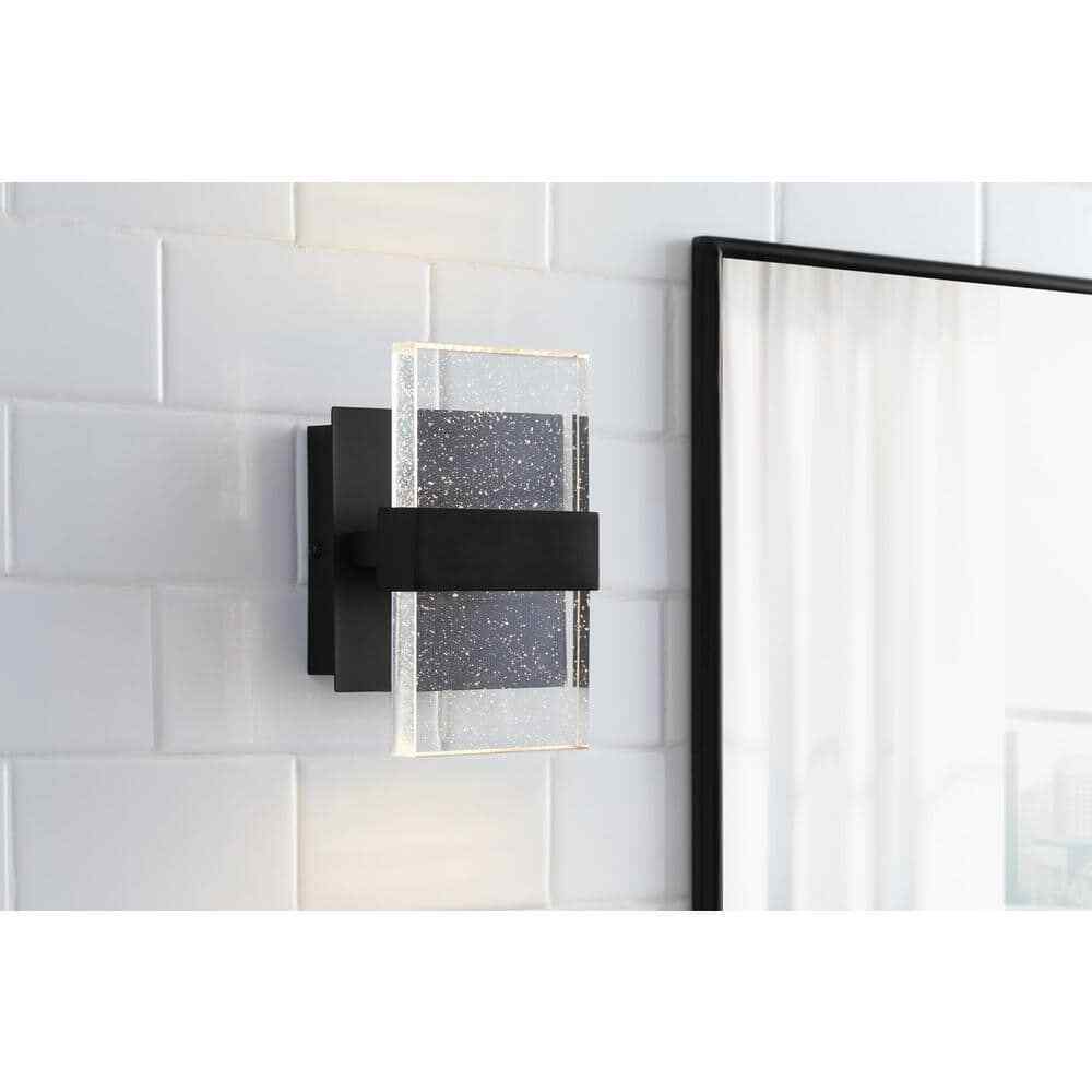 Home Decorators Alberson 2-Light Matte Black LED Indoor Wall Sconce Bubble Glass