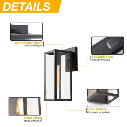 LNC Rustic Matte Black Outdoor Wall Sconce 1-Light Classic Cage Wall Lantern