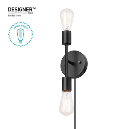 Hampton Bay Stockport 2-Light Matte Black Wall Sconce Bulb Included 65874