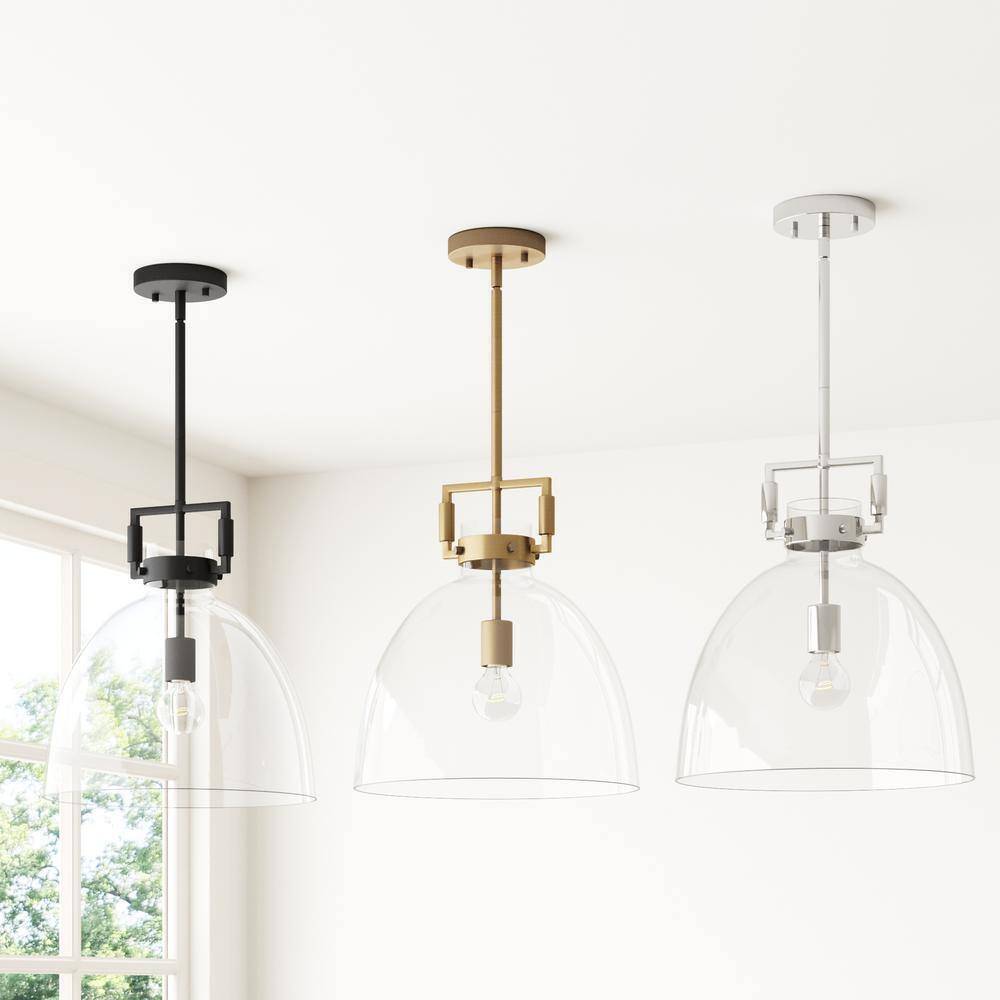 Nathan James Leigh Chrome Indoor Ceiling Hanging Pendant Light w/ Clear Glass