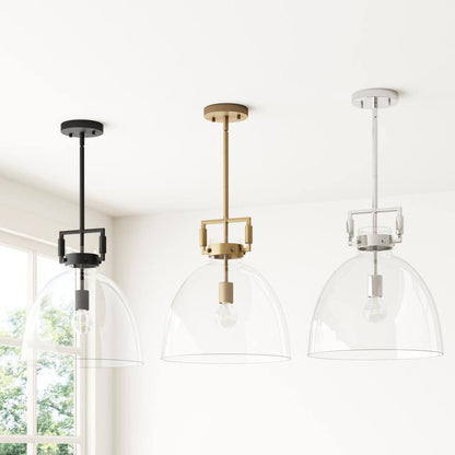 Nathan James Leigh Chrome Indoor Ceiling Hanging Pendant Light w/ Clear Glass