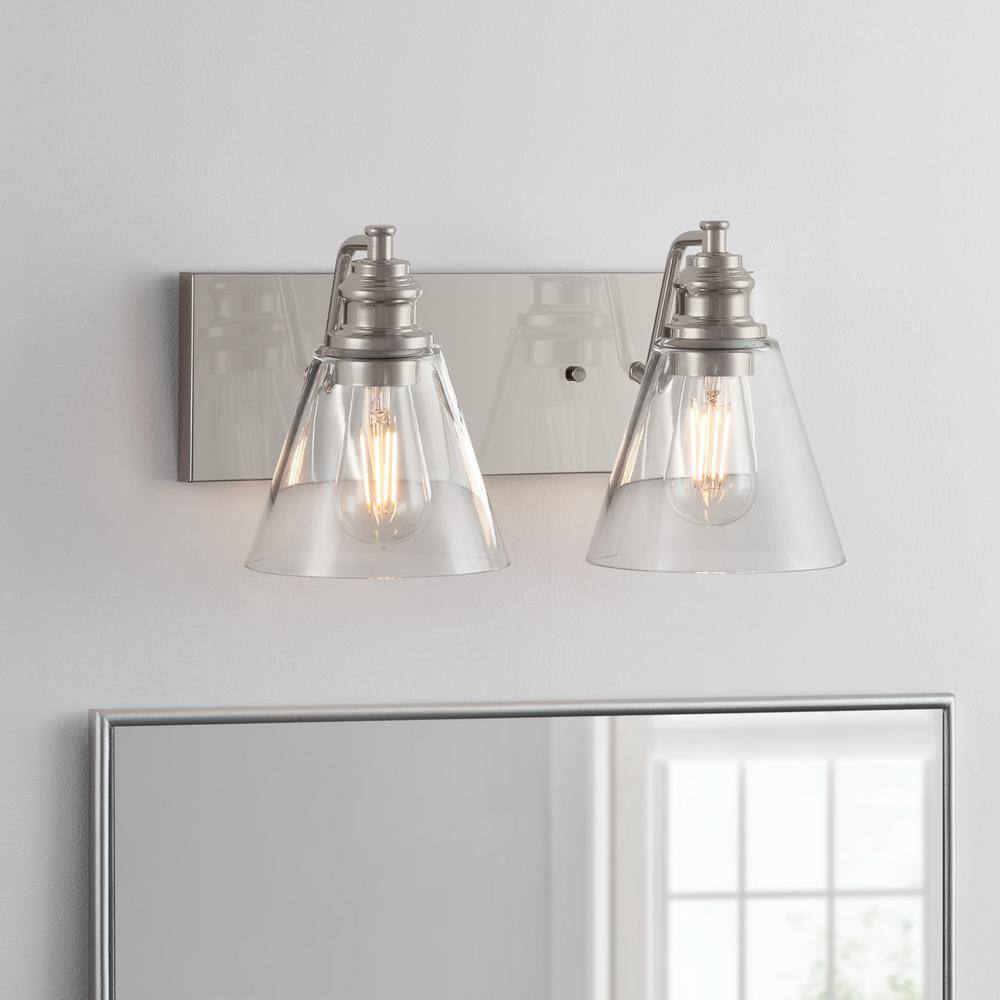 Hampton Bay Manor 15.3 in. 2-Light Polished Nickel Bathroom Vanity Light