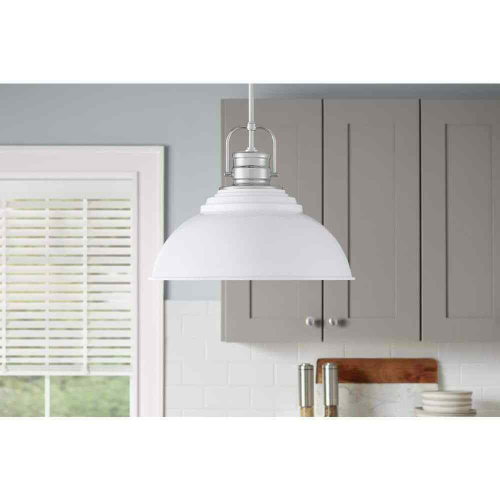 Home Decorators Shelston 16 in. 1-Light White and Chrome Farmhouse Light