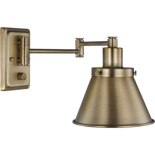 Progress Lighting Hinton Gold Vintage Brass Swing Arm Adjustable Wall Sconce