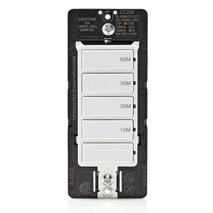 Leviton Decora 20 Amp Indoor Timer Switch Fan/Motor Single Pole/Multi-Way White