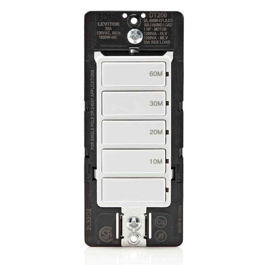 Leviton Decora 20 Amp Indoor Timer Switch Fan/Motor Single Pole/Multi-Way White