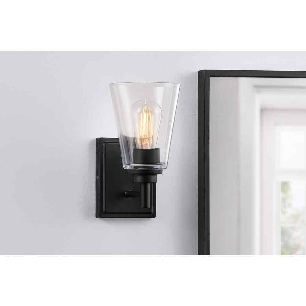 Hampton Bay Wakefield 1-Light Matte Black Indoor Wall Sconce HB3679-43