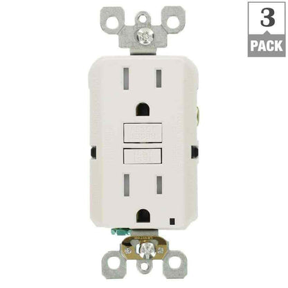 Leviton 15Amp SmartlockPro Slim Tamper Resistant GFCI Duplex Outlet White 3-Pack