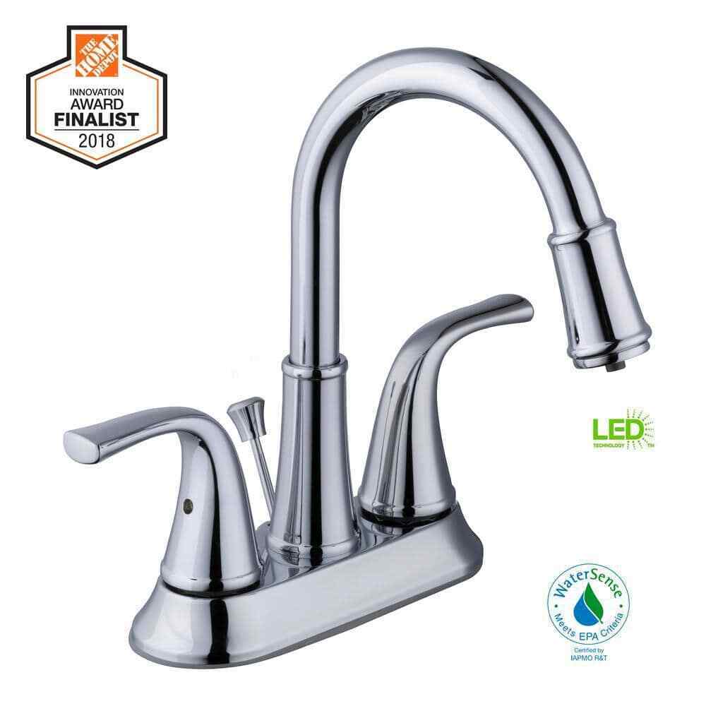 Glacier Bay Focus 4 in. Centerset 2-Handle LED High-Arc Bathroom Faucet, Chrome