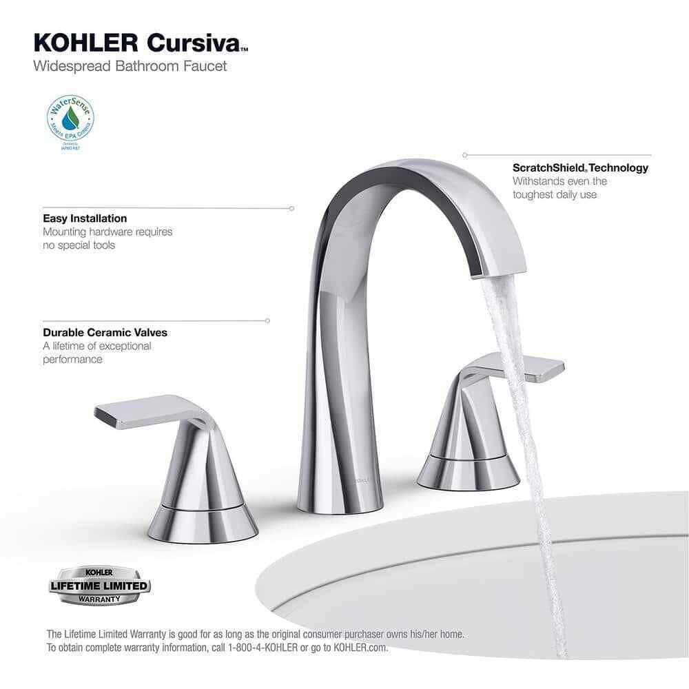 KOHLER Cursiva 8 in. Widespread 2-Handle Bathroom Faucet in Polished Chrome