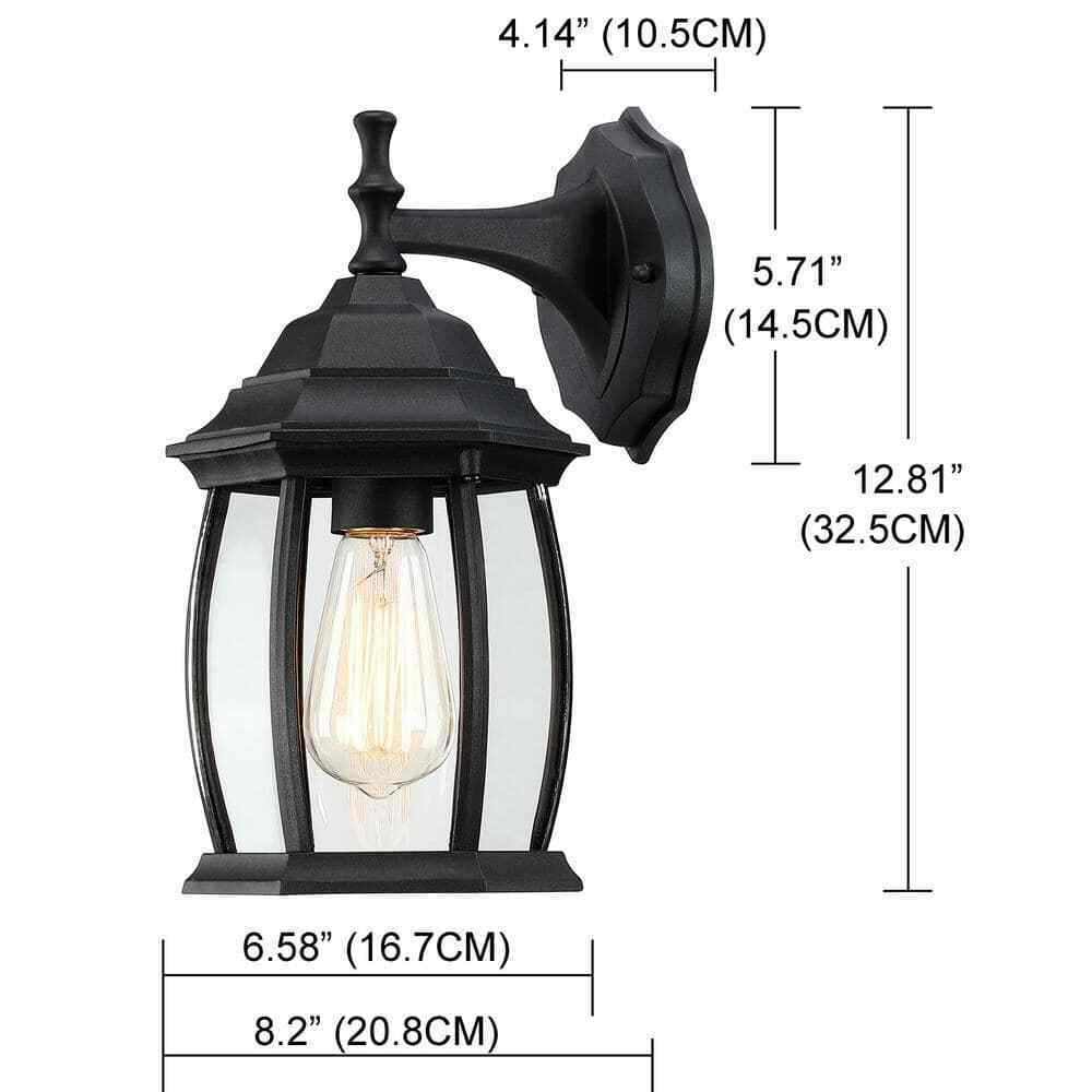 Pia Ricco 1-Light Textured Black Not Solar Outdoor Wall Lantern Sconce