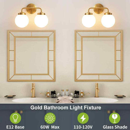 Deyidn 2-Light Gold Bathroom Bathroom Vanity Light w/ Opal Glass Shades